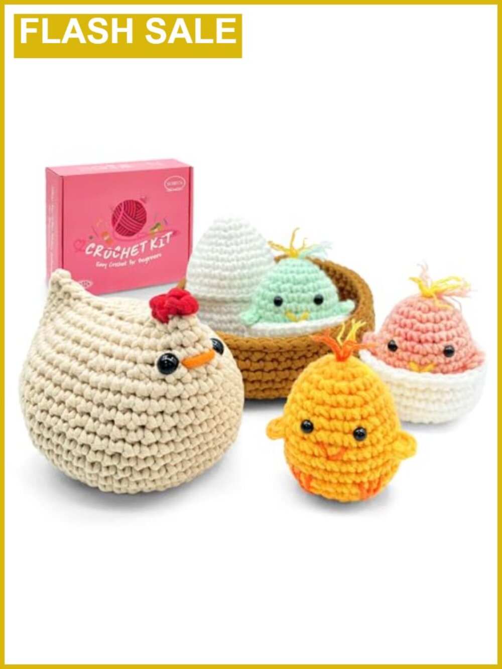 Crochet Kit for Beginners Chicken Amigurumi Set with Video Tutorials